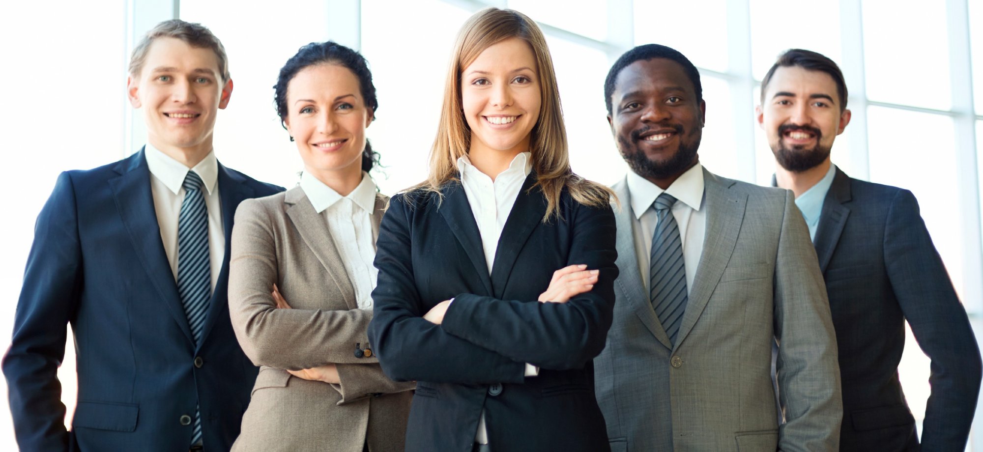 group of 5 people wearing business clothes